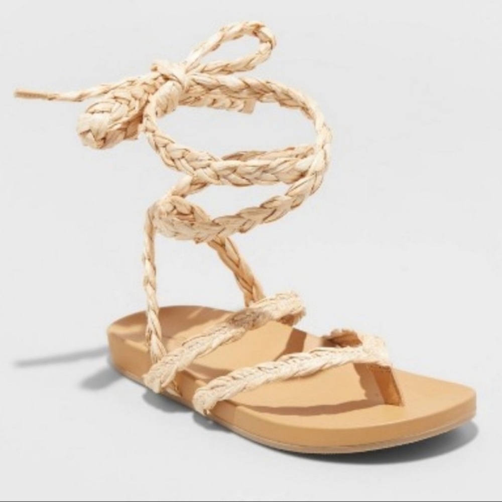 Universal Thread- Ria Raffia Lace up wrap around sandals